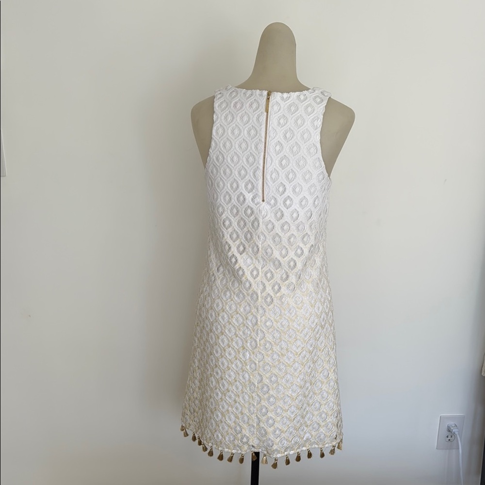 Lily Pulitzer White Lace Lined Dress Gold Detailing Women's Size Small - Picture 5 of 10